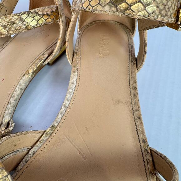 Michael Kors Annalise Beige Gold Leather Snake Print Sandals Sz 8 Coastal Glam - Picture 8 of 9